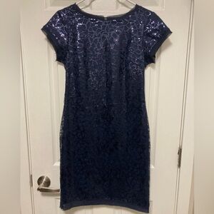 Vince Camuto Blue Sequin Shift Mini Dress #F